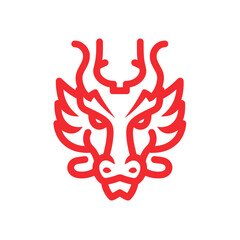 Obraz premium Stylized red dragon head symbol isolated on white background