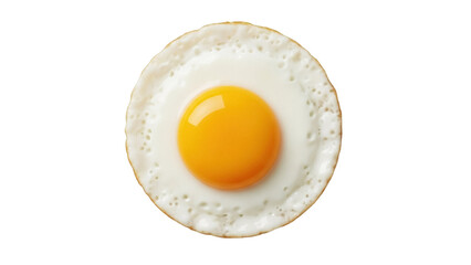 Fried egg isolated PNG on transparent background, sunny side up breakfast food with yellow yolk and cooked egg white for cooking and recipe use