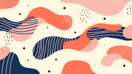 Abstract colorful background with wavy shapes and dots, viewed from directly above, showcasing vibrant colors and creative design elements.