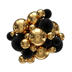 Abstract golden and black spheres isolated on transparent background