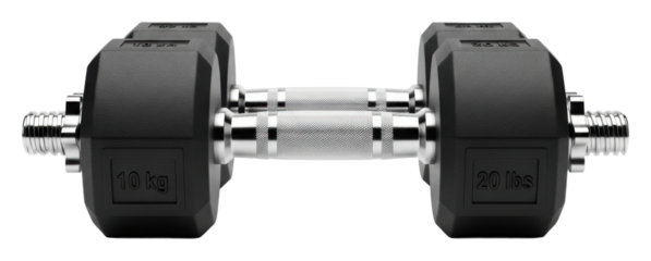 Strength training session with dumbbells in home gym environment isolated on transparent background