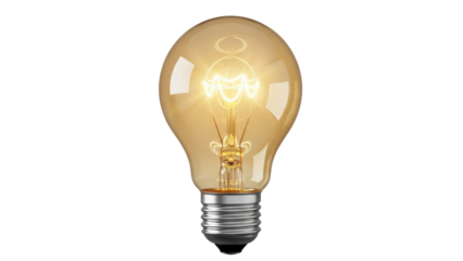 Vintage light bulb PNG isolated on transparent background, glowing filament lamp for retro design and energy concepts