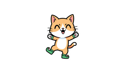 Cartoon Cat Exercising with Dumbbells  vector White background