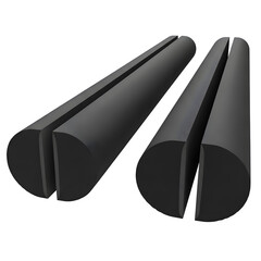 Gray cylindrical foam rollers 3d rendered isolated on transparent background