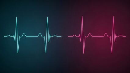 Neon colored heart rate monitor lines on gradient background cyan pink