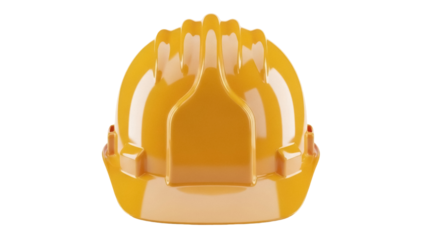 Yellow hard hat isolated PNG on transparent background, construction worker safety helmet for building site and industrial protection