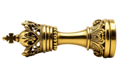 Ornate golden king chess piece isolated PNG, vintage style chessman for board game strategy and royal design elements