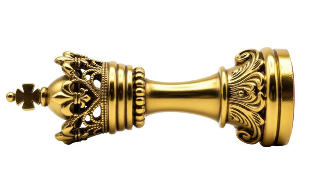 Ornate golden king chess piece isolated PNG, vintage style chessman for board game strategy and royal design elements