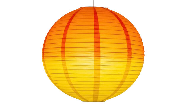 Orange and yellow paper lantern PNG isolated on transparent background, festive decoration for parties and celebrations