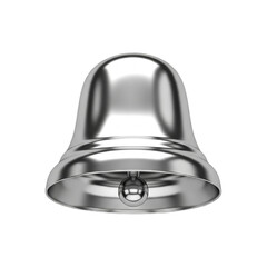 Single Shiny Silver Christmas Bell Ornament Isolated on White Background Minimalist Festive Holiday Decoration 3D Render