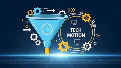 Blue funnel with clock and gears tech motion computer monitors