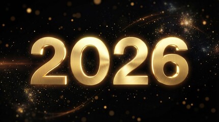 Happy New Year 2026 Golden Numbers with Sparkling Glitter on Dark Background