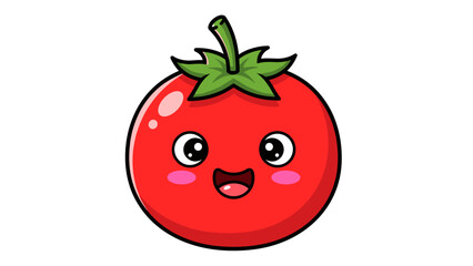 Happy Cartoon Tomato Character with Green Leaves.