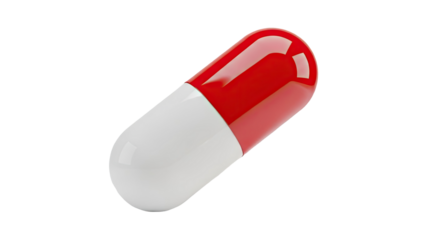 Red and White Pharmaceutical Capsule on White Background