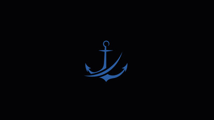 Blue Anchor Symbol on Black Background.