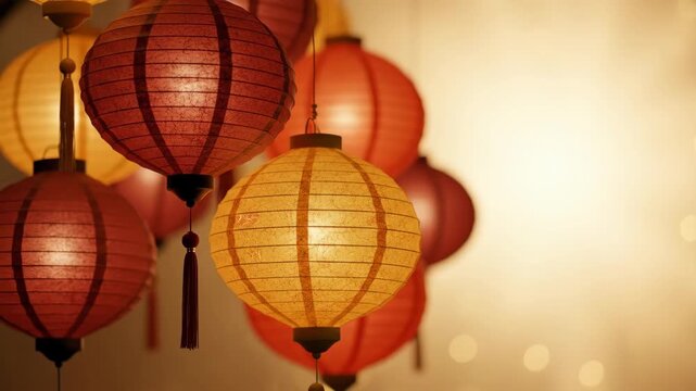 Traditional Asian Lanterns Illuminate Festive Evening Celebration.