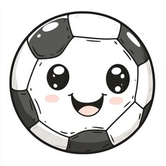 A playful illustration of a smiling cartoon soccer ball on white background.
