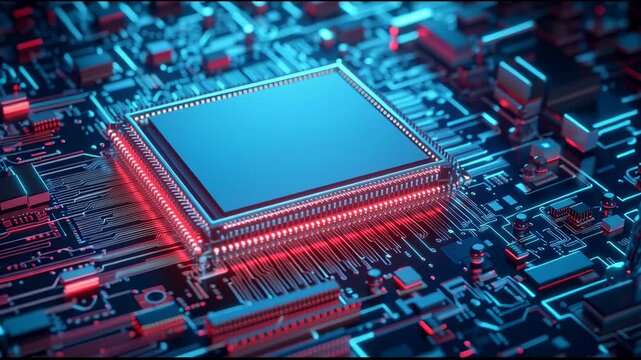 Advanced computer chip integrated on circuit board high performance electronic component technology.