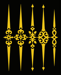 Ornate yellow decorative border with pointed finials and swirling scrollwork black background pattern