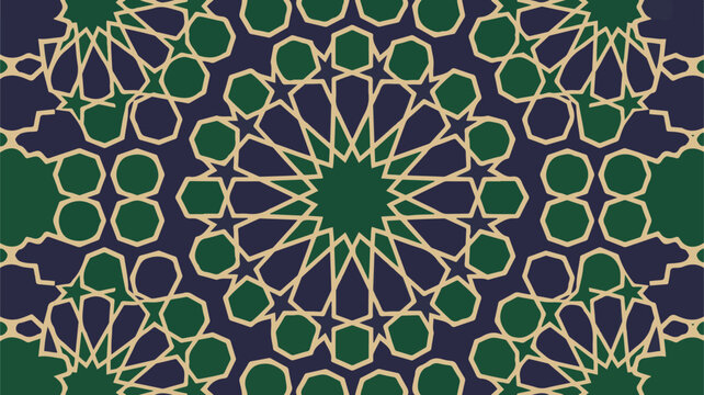 Abstract green and purple geometric arabesque pattern seamless background image design
