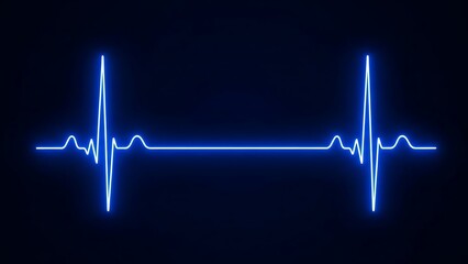 Blue neon electrocardiogram on dark background heartbeat