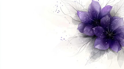Two watercolor purple flowers with gray leaves