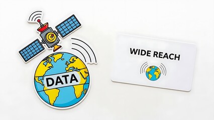 Satellite orbiting globe with data transmission and wide reach concept