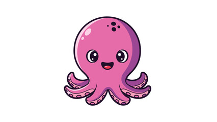 Fototapeta premium Cute Cartoon Pink Octopus Character Illustration.