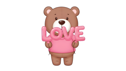Cute brown bear holding love sign isolated on transparent background