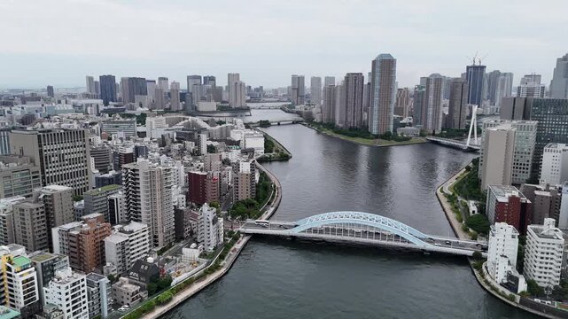 Tokyo Skyline Over Sumida River And Eitai Bridge