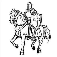 Fototapeta premium Illustrative knight in shining armor mounted on a valiant steed design.