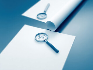 Forensic lab investigation magnifying glass spiral evidence document paper white investigation tool crime scene analysis magnifier