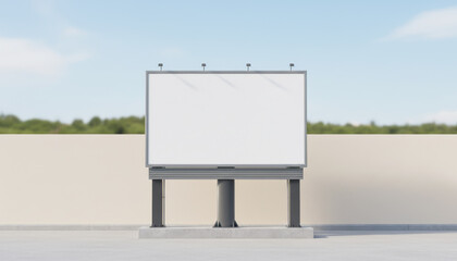 Blank billboard on urban roadside street with empty advertising space under open sky