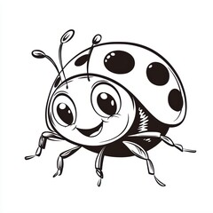 Obraz premium Adorable ladybug illustration with big eyes and a happy smile in monochrome.