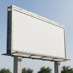 Blank billboard on blue sky background for outdoor advertising and marketing display