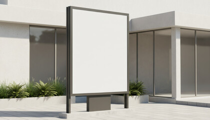 Blank white billboard on urban street wall with empty advertising space