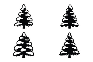 christmas tree silhouette set with snowy pine vector icons