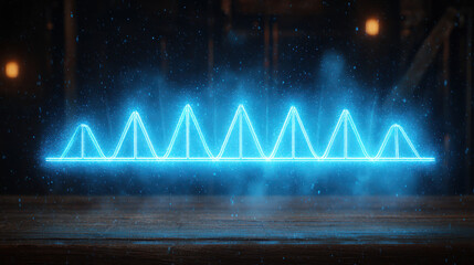 Holographic wave neon line blue glow futuristic display laboratory scene forensic lab investigation glowing readout showing repeating triangular