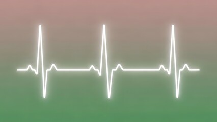 White E C G heartbeat line on green and pink gradient background electrocardiogram white line