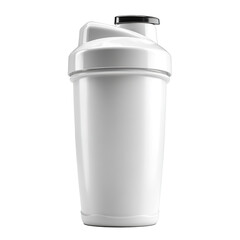 Obraz premium Blank White Protein Shaker Bottle with Black Lid for Sports Supplements Isolated on Transparent Background
