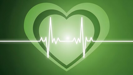 Green heart with white E C G line and gradient background electrocardiogram