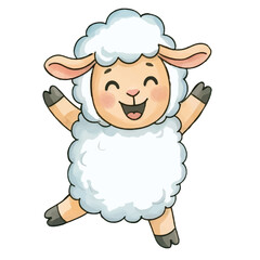 Naklejka premium A cute funny cartoon sheep wearing a chef hat and cooking on a farm