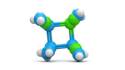 3D model of a butane molecule with vibrant colors, isolated on white.
