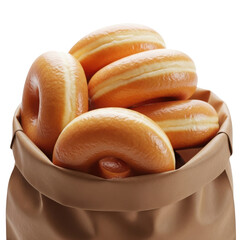 Paper bag with glazed donuts isolated on transparent background