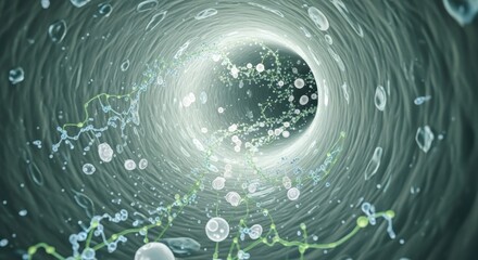 Digital fragments swirl into a glowing singularity with screens and artifacts in a mesmerizing abstract scene of information overload and technology collapse depicted in a photo.