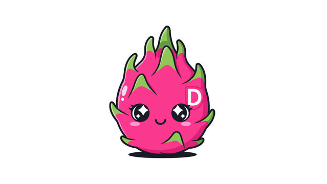 Cute Cartoon Dragon Fruit Character Illustration.