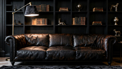 Dark Industrial Style Leather Sofa Living Room Space Photography