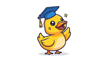 Cartoon Duckling Wearing Graduation Cap.