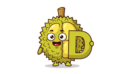Cartoon Durian Fruit Character with Letter D 1.