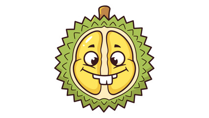 Cartoon Durian Fruit Character Smiling Face.